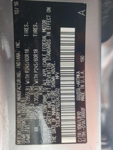 Photo 14 from auction – 2016 TOYOTA HIGHLANDER with VIN 5TDJKRFH1GS342502