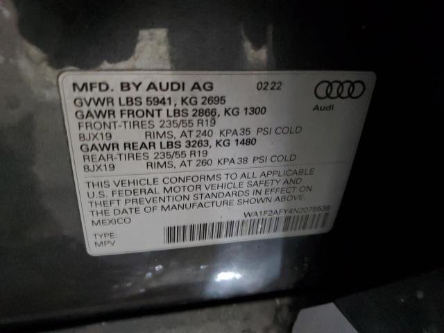 Photo 14 from auction – 2022 AUDI Q5 E PREST with VIN WA1F2AFY4N2075538