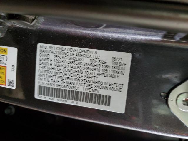Photo 14 from auction – 2021 HONDA PILOT EXL with VIN 5FNYF6H55MB093531