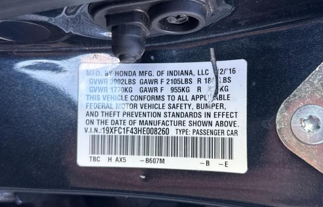 Photo 10 from auction – 2017 HONDA CIVIC EX with VIN 19XFC1F43HE008260
