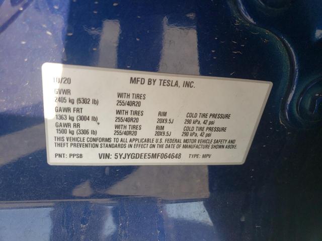 Photo 14 from auction – 2021 TESLA MODEL Y with VIN 5YJYGDEE5MF064648