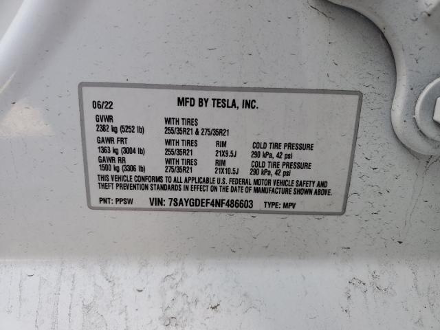 Foto 14 de la subasta – 2022 TESLA MODEL Y con VIN 7SAYGDEF4NF486603