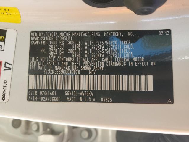 Photo 14 from auction – 2012 TOYOTA VENZA LE with VIN 4T3ZK3BB9CU049070