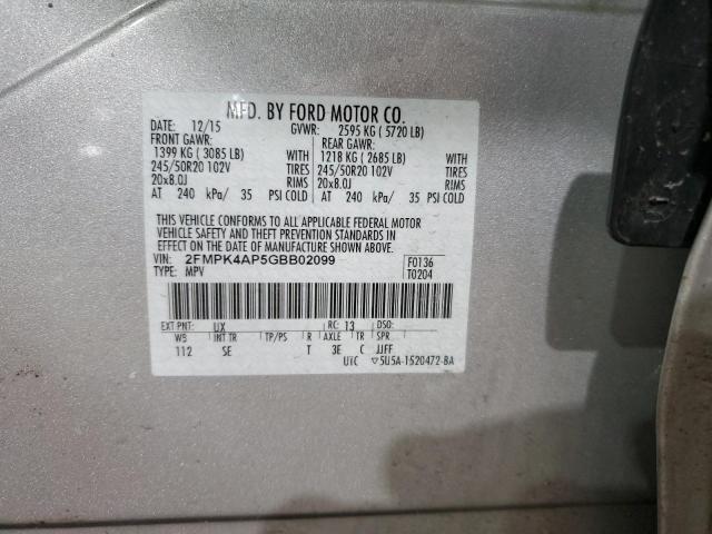 Photo 14 from auction – 2016 FORD EDGE SPORT with VIN 2FMPK4AP5GBB02099