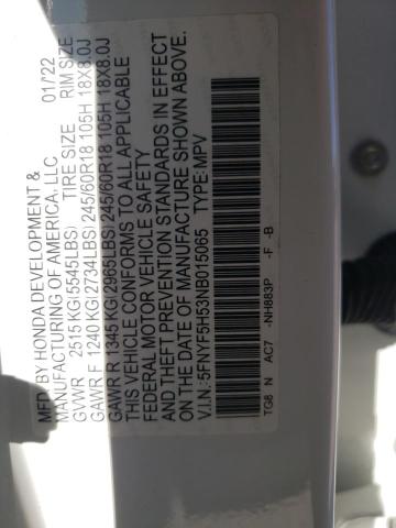 Photo 14 from auction – 2022 HONDA PILOT EXL with VIN 5FNYF5H53NB015065