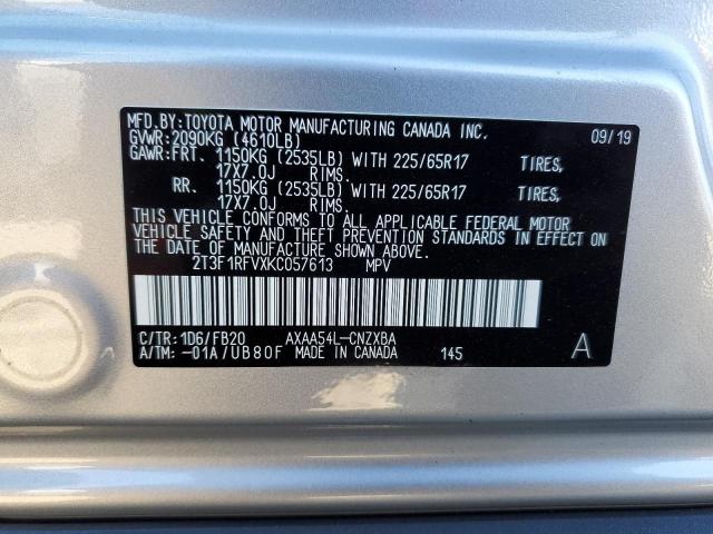 Photo 14 from auction – 2019 TOYOTA RAV4 LE with VIN 2T3F1RFVXKC057613