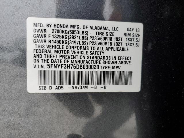 Photo 14 from auction – 2013 HONDA PILOT EXLN with VIN 5FNYF3H76DB030020