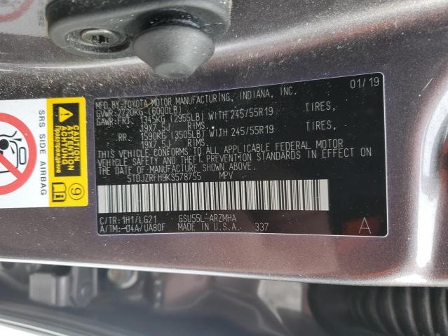 Photo 14 from auction – 2019 TOYOTA HIGHLANDER with VIN 5TDJZRFH9KS578755