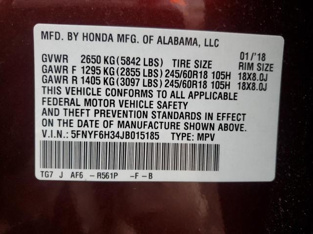 Photo 14 from auction – 2018 HONDA PILOT EX with VIN 5FNYF6H34JB015185