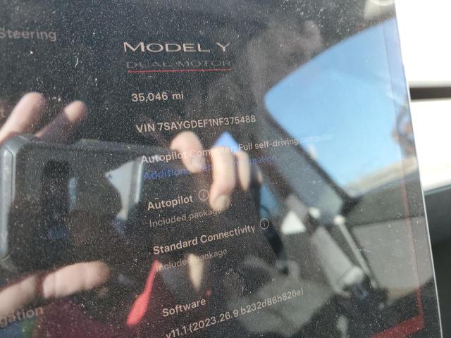 Photo 9 from auction – 2022 TESLA MODEL Y with VIN 7SAYGDEF1NF375488