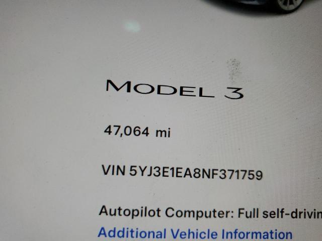 Photo 9 from auction – 2022 TESLA MODEL 3 with VIN 5YJ3E1EA8NF371759
