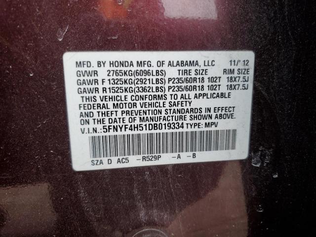 Photo 14 from auction – 2013 HONDA PILOT EXL with VIN 5FNYF4H51DB019334