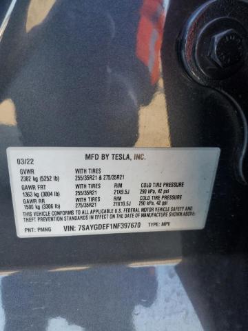 Photo 14 from auction – 2022 TESLA MODEL Y with VIN 7SAYGDEF1NF397670