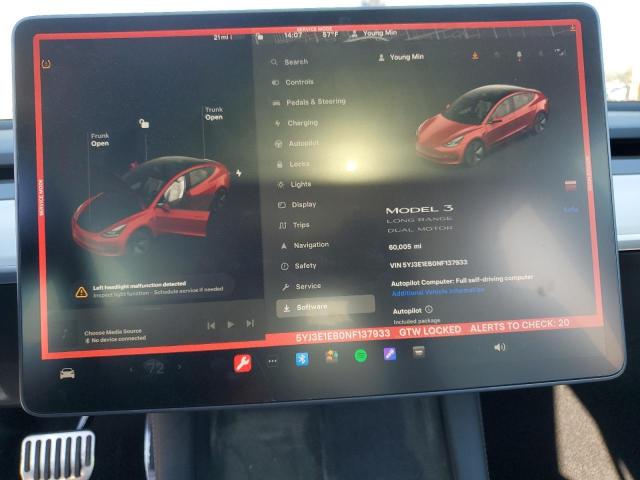 Photo 9 from auction – 2022 TESLA MODEL 3 with VIN 5YJ3E1EB0NF137933