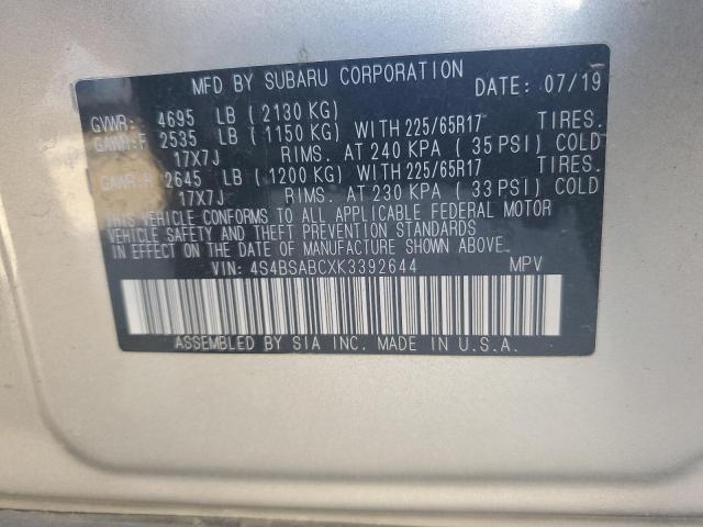 Photo 14 from auction – 2019 SUBARU OUTBACK 2. with VIN 4S4BSABCXK3392644