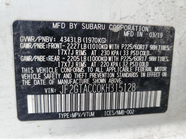Photo 14 from auction – 2019 SUBARU CROSSTREK with VIN JF2GTACC0KH315128