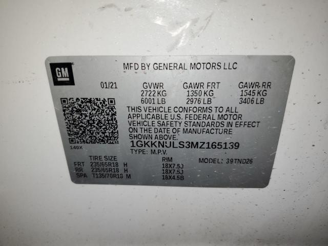 Photo 14 from auction – 2021 GMC ACADIA SLT with VIN 1GKKNULS3MZ165139