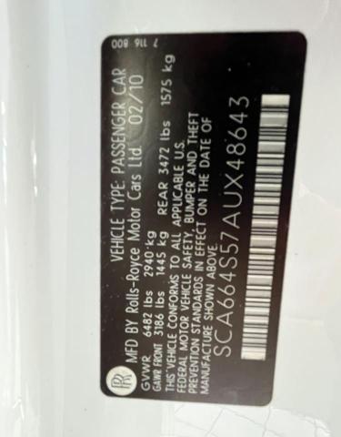 Photo 10 from auction – 2010 ROLLS-ROYCE GHOST with VIN SCA664S57AUX48643
