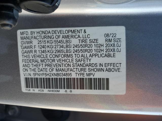 Photo 14 from auction – 2022 HONDA PILOT SE with VIN 5FNYF5H2XNB034895