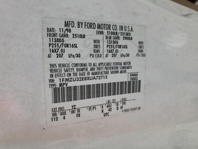 Photo 14 from auction – 1999 FORD EXPLORER with VIN 1FMZU32E8XUA72715