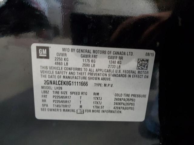 Photo 14 from auction – 2016 CHEVROLET EQUINOX LT with VIN 2GNALCEK8G1111666