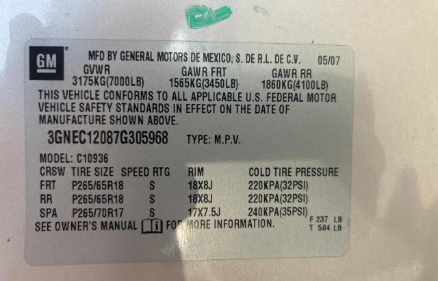 Photo 10 from auction – 2007 CHEVROLET AVALANCHE with VIN 3GNEC12087G305968