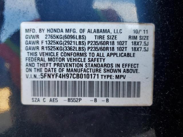 Photo 14 from auction – 2012 HONDA PILOT TOUR with VIN 5FNYF4H97CB010171