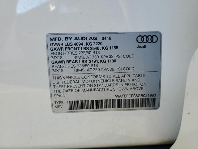 Photo 14 from auction – 2016 AUDI Q3 PREMIUM with VIN WA1EFCFS6GR021983