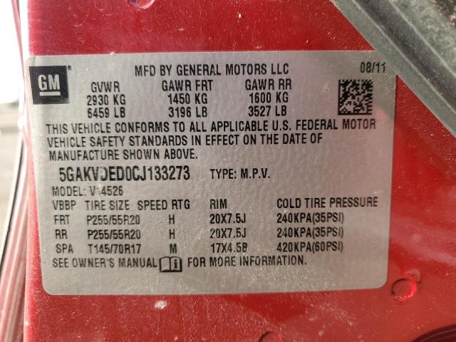 Photo 14 from auction – 2012 BUICK ENCLAVE with VIN 5GAKVDED0CJ133273