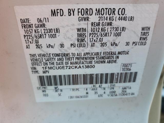 Photo 14 from auction – 2012 FORD ESCAPE LIM with VIN 1FMCU0E72CKA13800