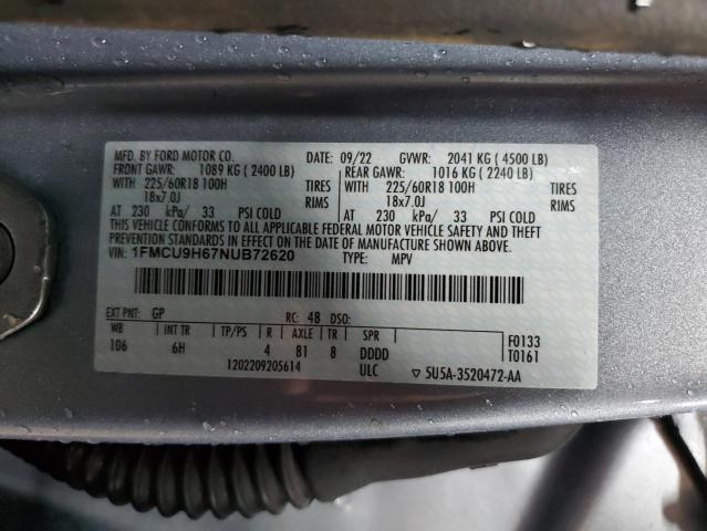 Photo 14 from auction – 2022 FORD ESCAPE SEL with VIN 1FMCU9H67NUB72620
