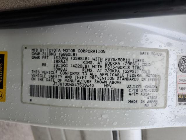 Photo 14 from auction – 2004 LEXUS LX 470 with VIN JTJHT00WX43539242
