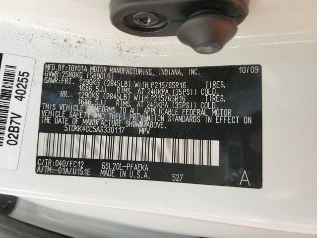 Photo 14 from auction – 2010 TOYOTA SIENNA CE with VIN 5TDKK4CC5AS330117