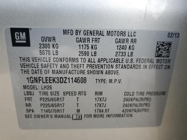 Photo 14 from auction – 2013 CHEVROLET EQUINOX LT with VIN 1GNFLEEK3DZ114608