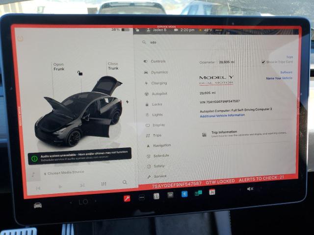 Photo 9 from auction – 2022 TESLA MODEL Y with VIN 7SAYGDEF9NF547587