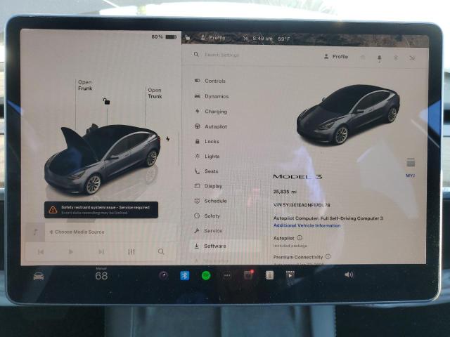 Photo 9 from auction – 2022 TESLA MODEL 3 with VIN 5YJ3E1EA0NF170678