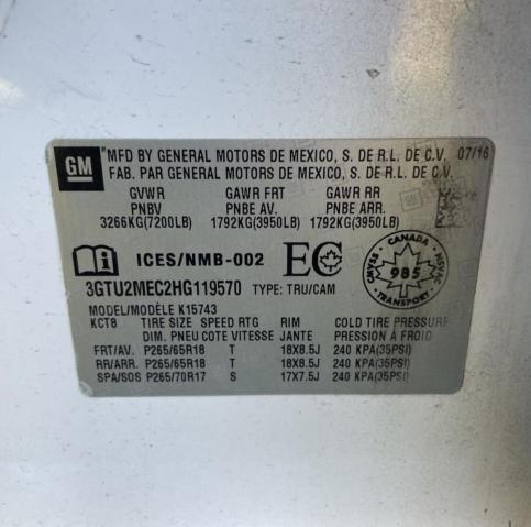 Photo 10 from auction – 2017 GMC SIERRA K15 with VIN 3GTU2MEC2HG119570