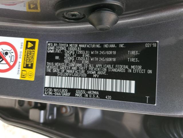 Photo 14 from auction – 2018 TOYOTA HIGHLANDER with VIN 5TDJZRFH1JS837009