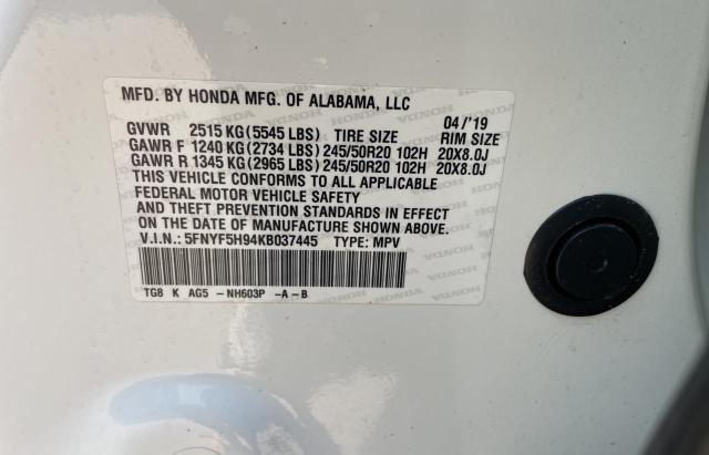 Photo 10 from auction – 2019 HONDA PILOT TOUR with VIN 5FNYF5H94KB037445
