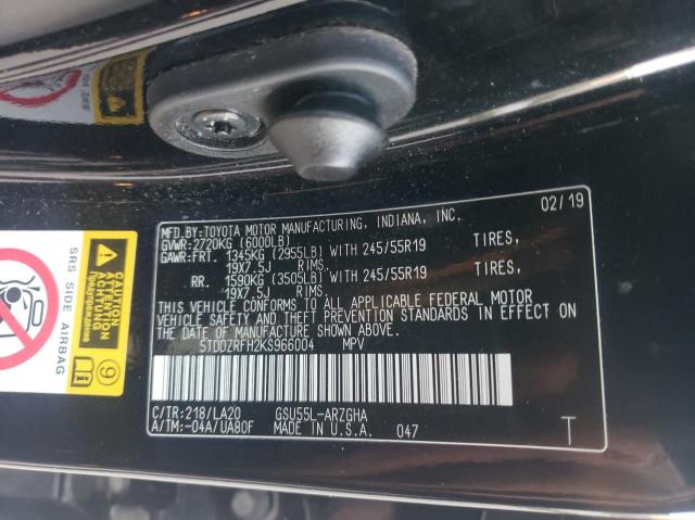Photo 10 from auction – 2019 TOYOTA HIGHLANDER with VIN 5TDDZRFH2KS966004