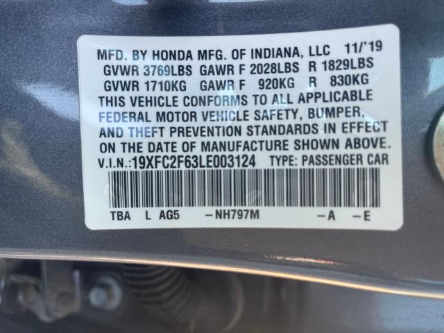 Photo 10 from auction – 2020 HONDA CIVIC LX with VIN 19XFC2F63LE003124