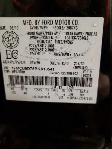 Photo 14 from auction – 2011 FORD ESCAPE XLT with VIN 1FMCU9D75BKA10541