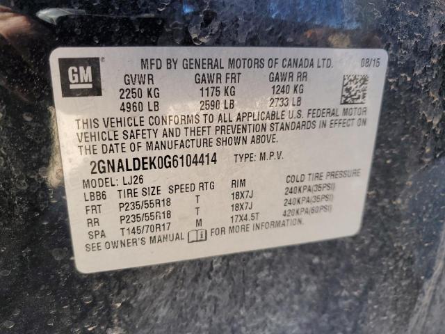 Photo 14 from auction – 2016 CHEVROLET EQUINOX LT with VIN 2GNALDEK0G6104414
