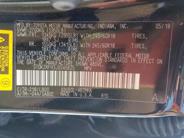 Photo 14 from auction – 2018 TOYOTA HIGHLANDER with VIN 5TDKZRFH3JS545625