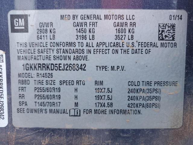 Photo 14 from auction – 2014 GMC ACADIA SLT with VIN 1GKKRRKD5EJ268342