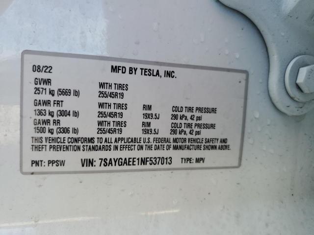 Фото 14 с аукциона – 2022 TESLA MODEL Y с VIN 7SAYGAEE1NF537013