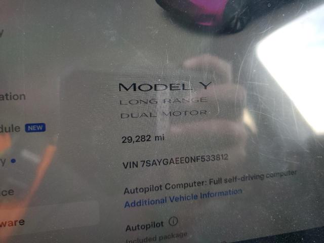 Photo 9 from auction – 2022 TESLA MODEL Y with VIN 7SAYGAEE0NF533812