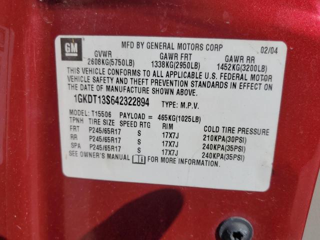 Photo 14 from auction – 2004 GMC ENVOY with VIN 1GKDT13S642322894