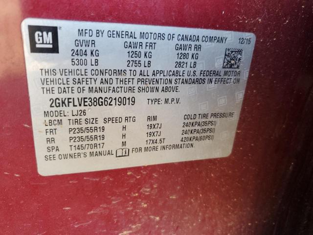 Photo 14 from auction – 2016 GMC TERRAIN DE with VIN 2GKFLVE38G6219019