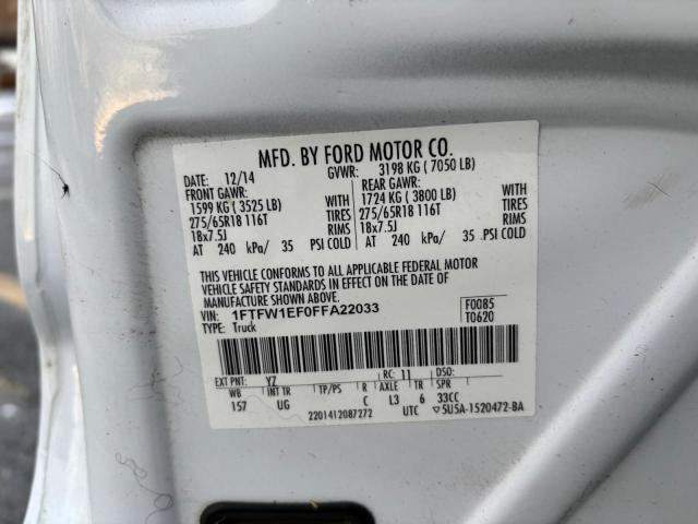 Photo 10 from auction – 2015 FORD F150 SUPER with VIN 1FTFW1EF0FFA2203X